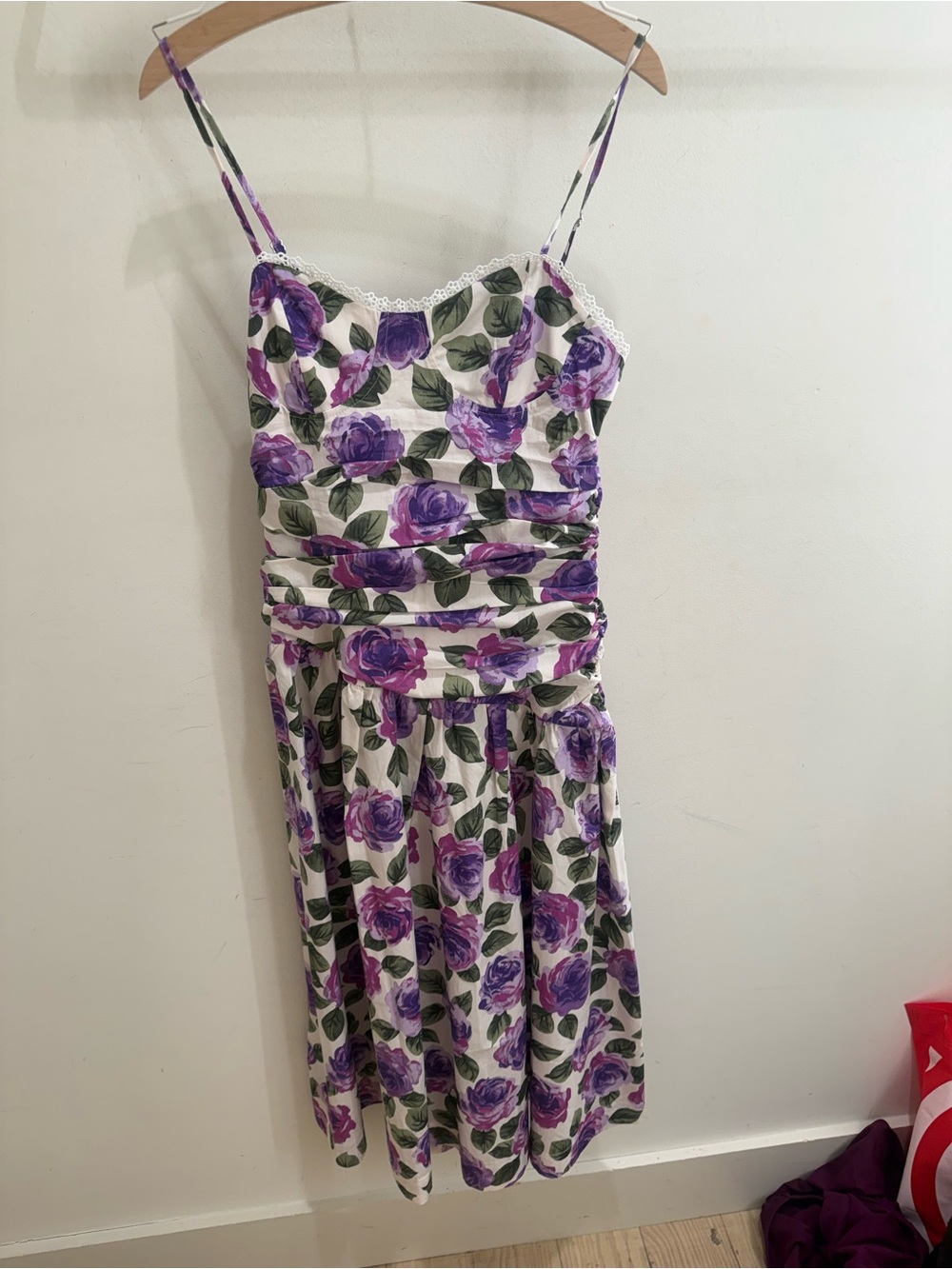 Anthropologie White Midi Dress with Purple Floral Print